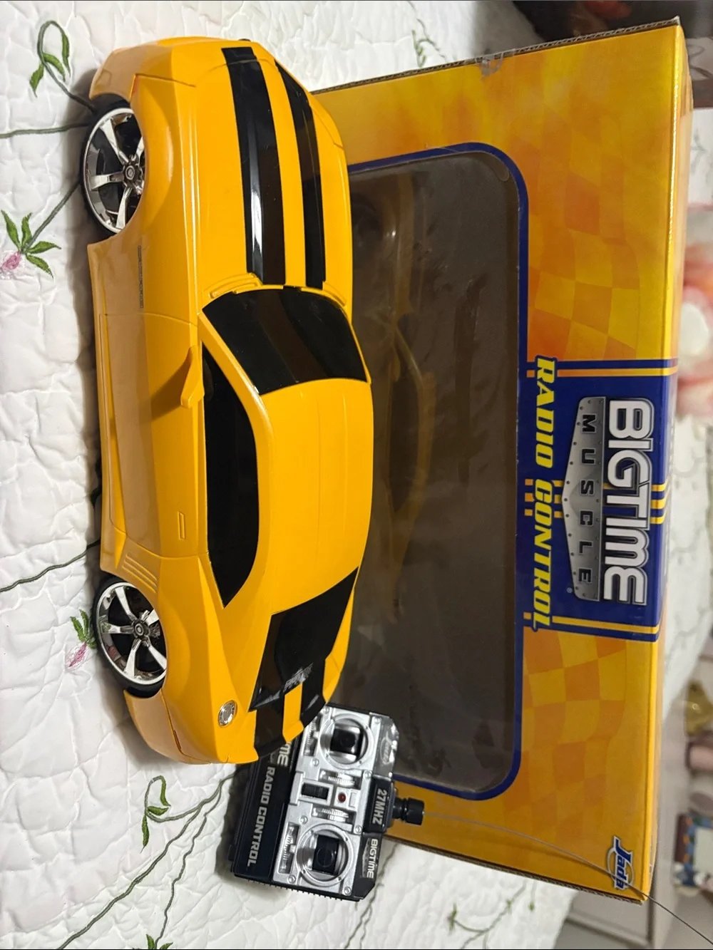 Yellow Remote Control Sports Coupe with Black Stripes